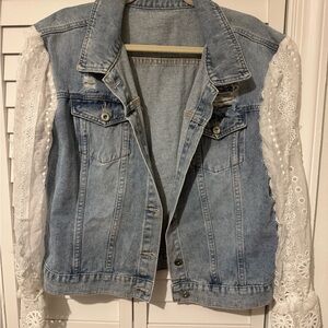 New! Women's Blue Jean Jacket with Lace Sleeves